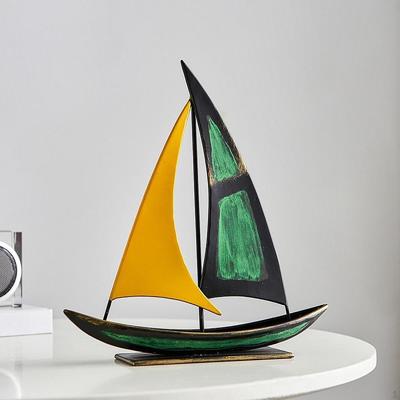 Iron Sailboat Sculpture Decorative Figurine Creative Boat Statue Ornament for Fireplace Office