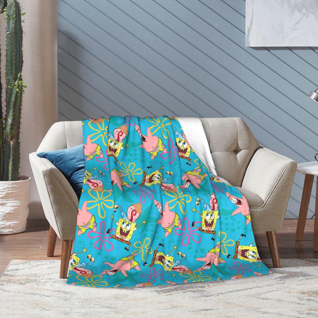 Patrick Star Cartoon Blanket SpongeBob SquarePants Flannel Funny Soft Throw Blanket for Home Spring Autumn