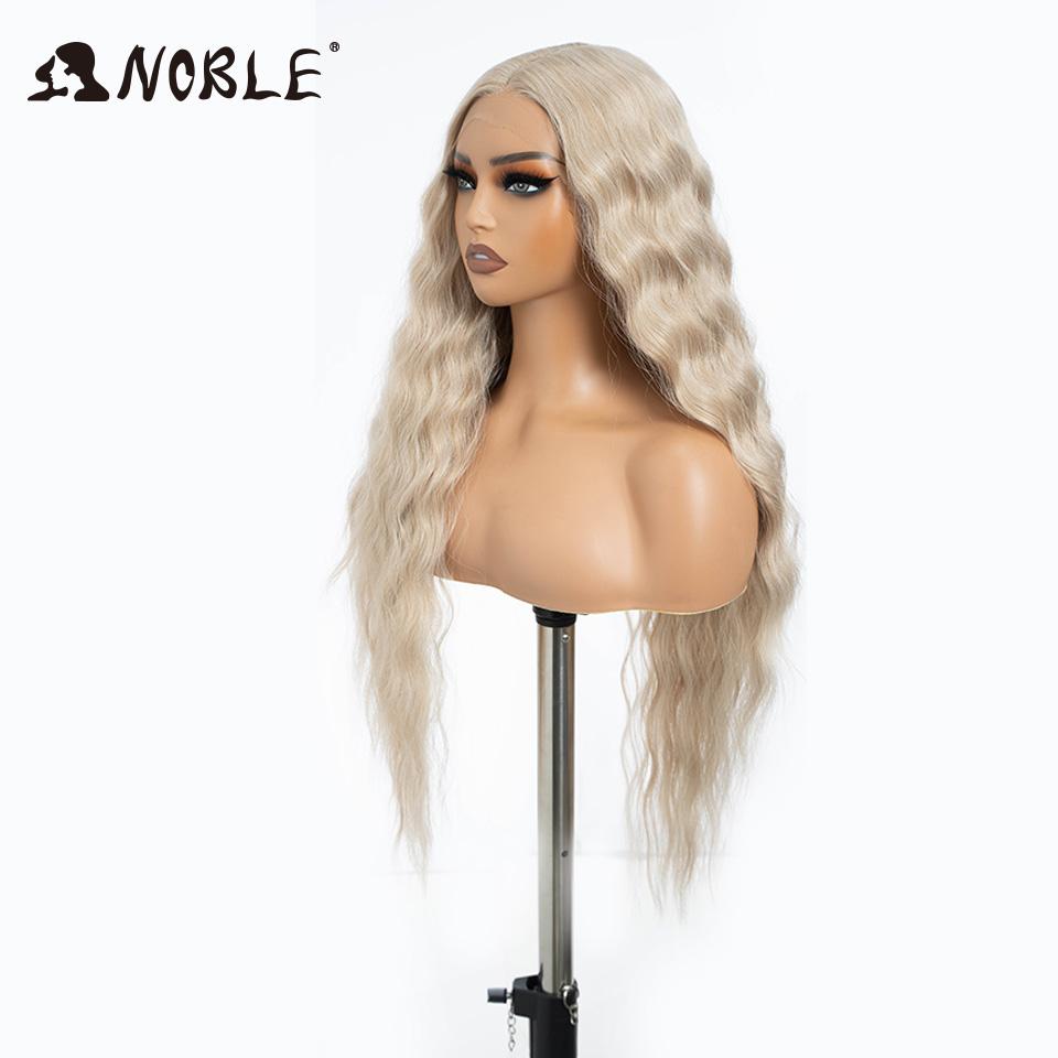 Noble Synthetic Lace Wig Cosplay Wigs 30 Inch Long Deep Wavy Ombre Blonde Silvery Lace Wigs For Women Lace Wig Heat Resistant