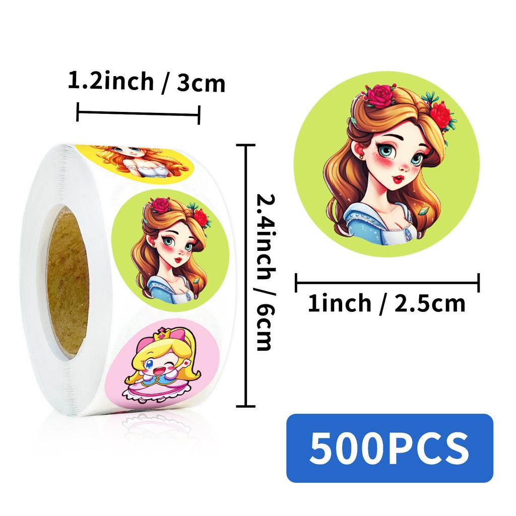 500 Pieces/roll Cartoon Princess Sticker Roll Sticker New Product Water Cup Notebook Decoration Sticker Seal
