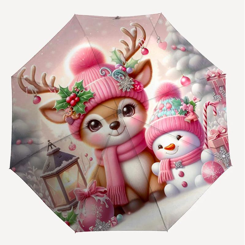 1PC Christmas, Deer Automatic Open/Close Umbrella Compact Folding Umbrella with 8-Rib Shaft Lightweight Esign, Highquality Fabric1177A