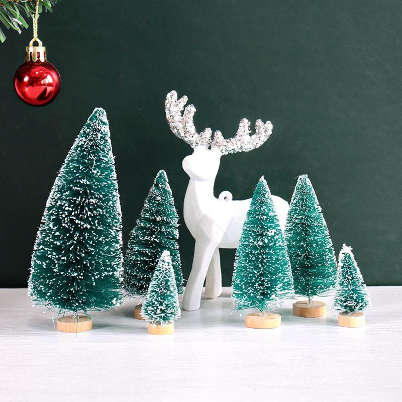 Artificial Mini Wooden Christmas Tree Pink Blue Green White Gold Tower Pine Small Sisal Christmas Tree Tabletop Ornament Decor