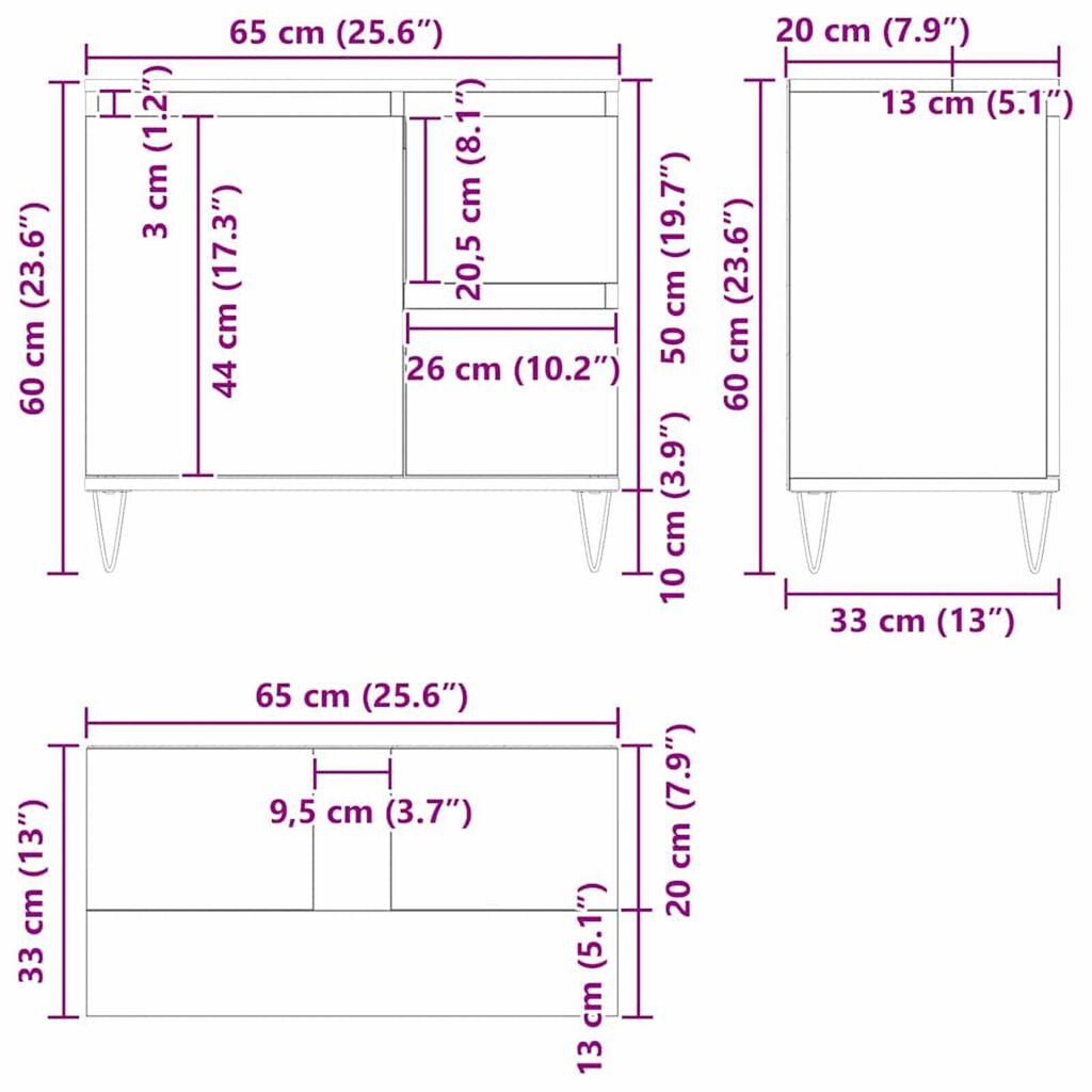 Badezimmer-Waschbeckenunterschrank Mit V-förmigen Füßen Und Schublade, 65x33x60 Cm