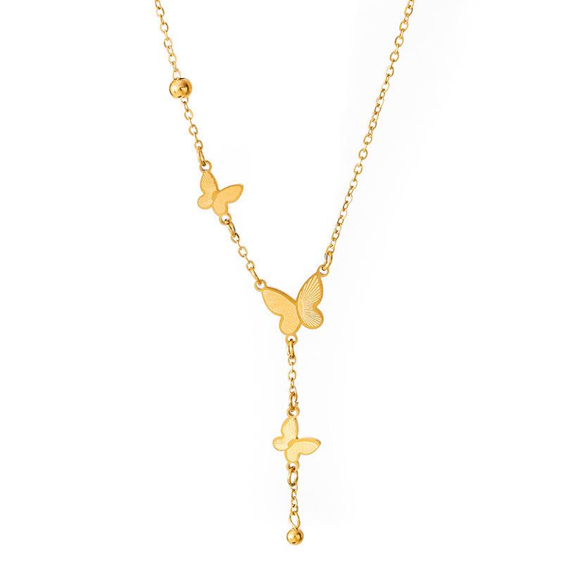 Golden Butterfly Tassel Necklace: Women's Versatile French Style, Elegant Niche Luxury Clavicle Chain.