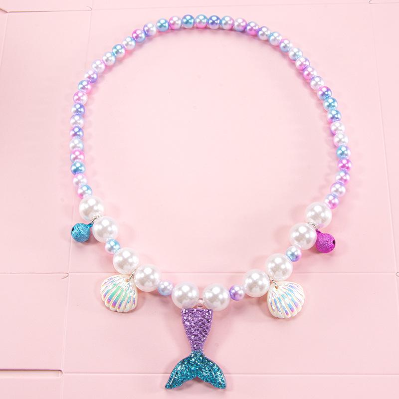 Kids Mermaid Tail Pearl Beaded Ocean Shell Charm Necklace 1pcs фиолетовый