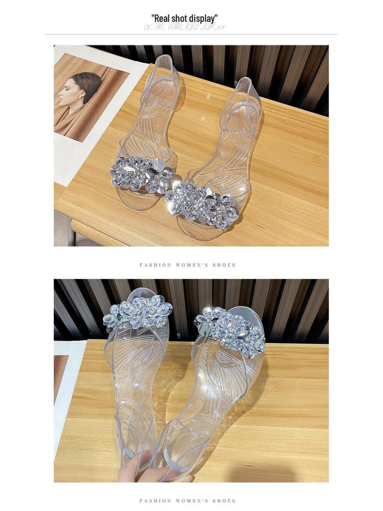 Bingbing Dames Sommer Glitter Krystall Flate Jelly Sko