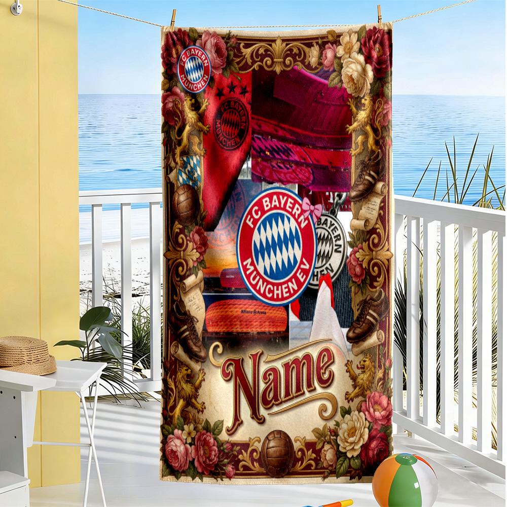 Bayern Munich Football Artwork Customize Your Name Beach Towel Soft Durable Quick-Dry