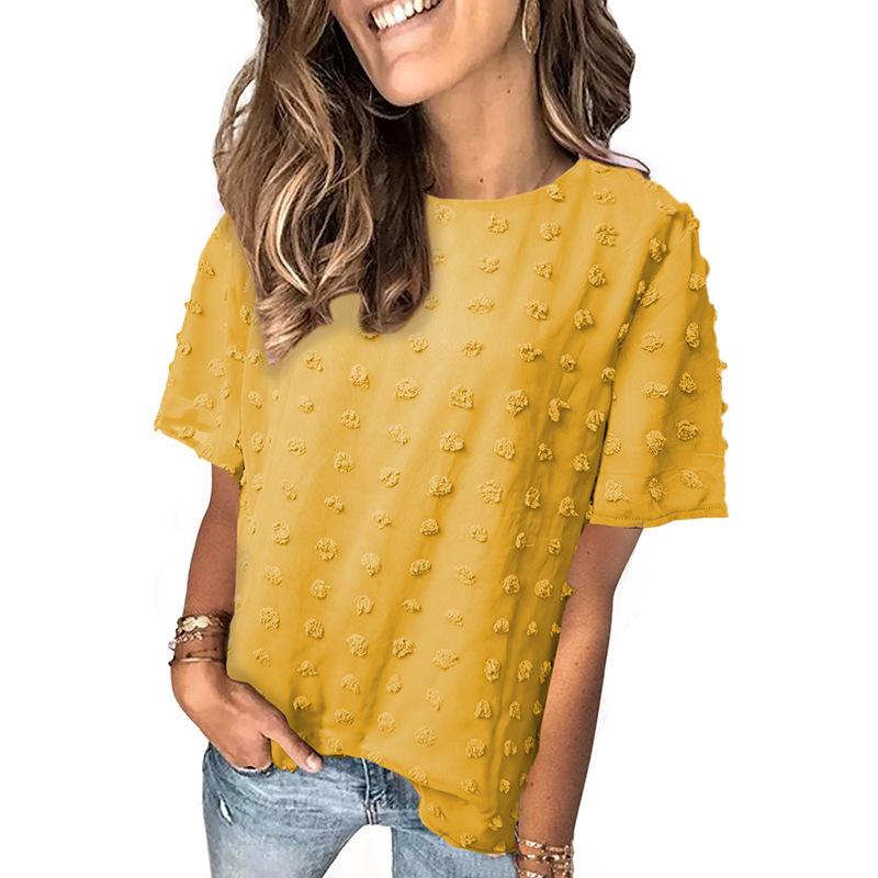 Women's New Summer Style Women's Chiffon Jacquard Fur Ball Double Layer Short-sleeved Fashion Top