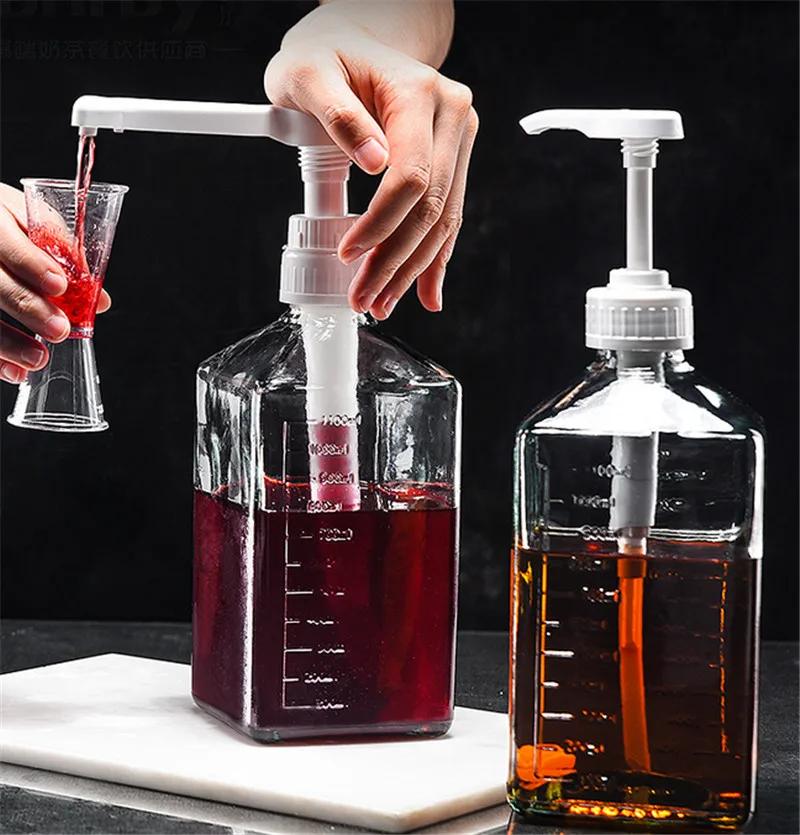 1600ml Transparent Coffee Syrup Bee Drip Double Scale Storage Dispenser Pump Bottle Squeeze Milk Bottle Honey Jar Container