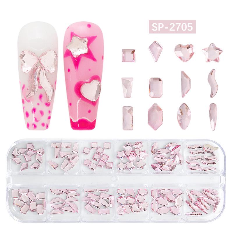 "12-Grid Irregular AB Glass Diamonds for Nail Art"