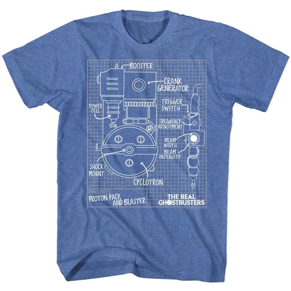 Men s Ghostbusters Blueprints T-shirt Small Retro Royal Heather XL