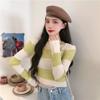 Striped Cropped Thin Long Sleeve Knit Sweater Women's Casual Round Neck Top Simple Bottoming Shirt Y2k Pullovers  KoreanFashion