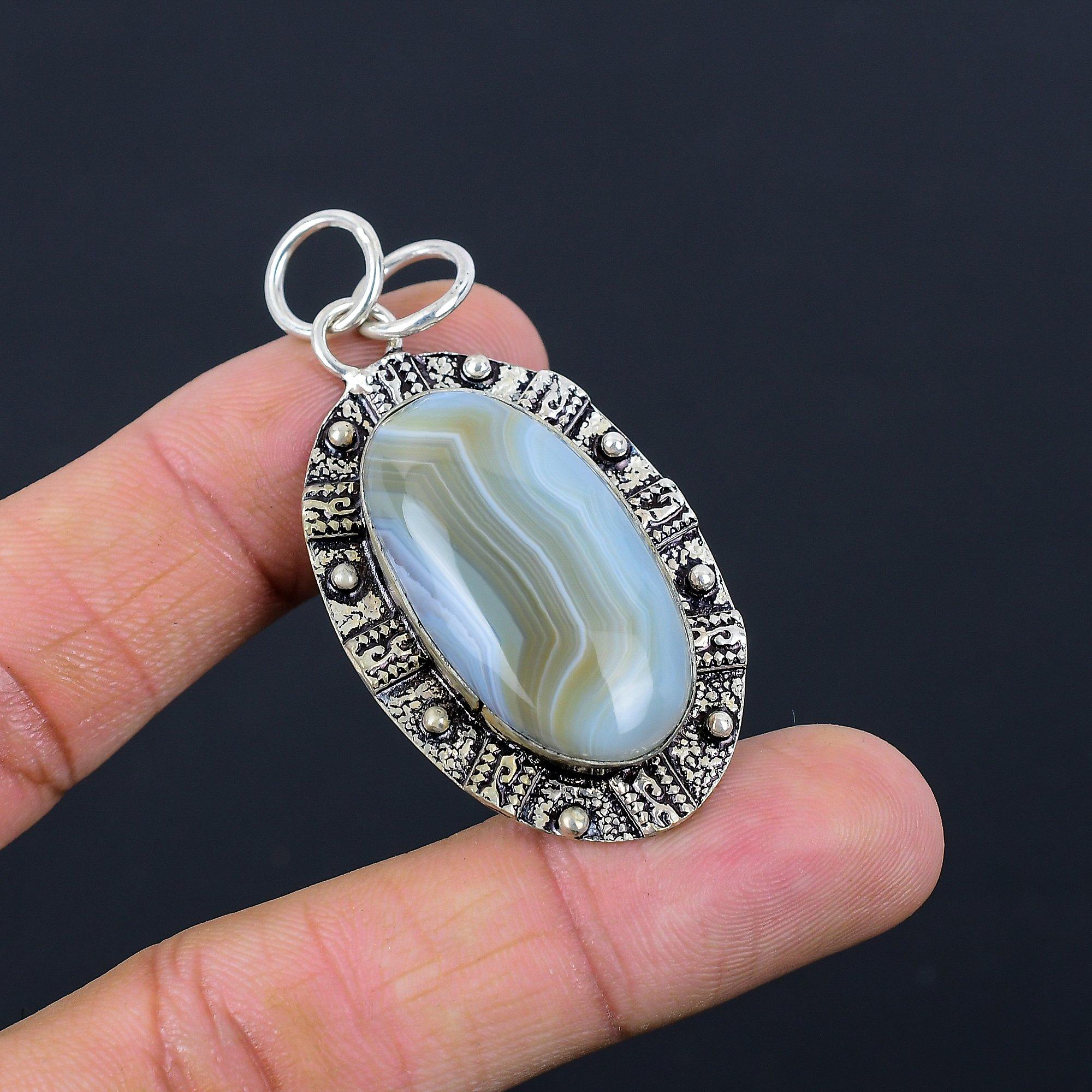 Распродажа к Женскому дню Овальный агат Ботсвана Драгоценный камень Серебро 925 Свадебный кулон Украшение