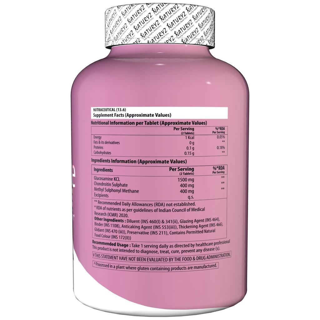 Naturyz - 1500mg Glucosamin, 400mg Chondroitin und 400mg MSM Pro Portion für Knorpel Gelenke Maximale Stärke - 60 Tabletten
