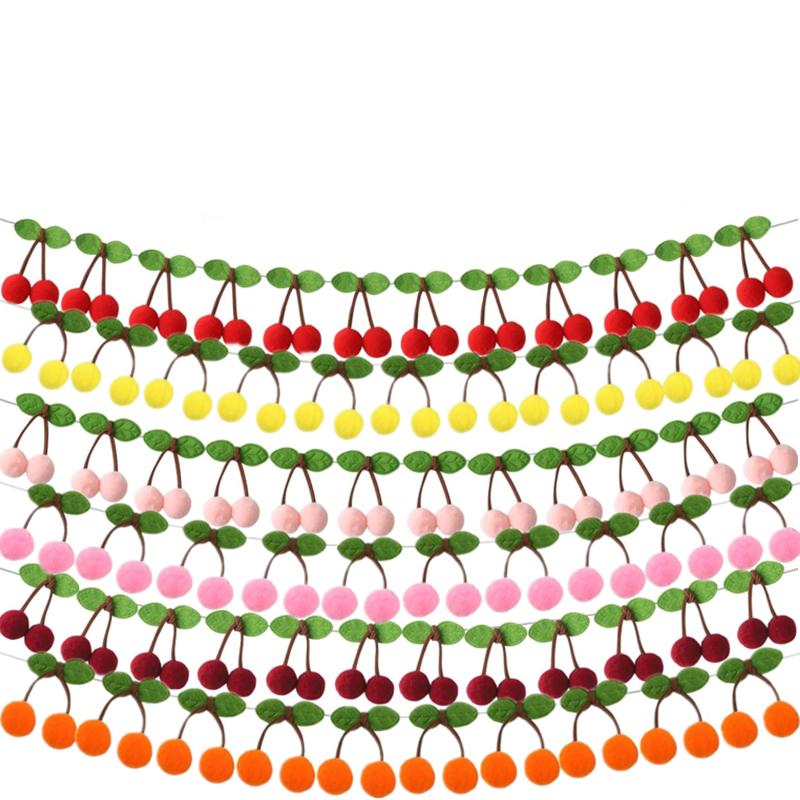 New 1-6PCS Cherry Felt Ball Handmade Garland String Wall Hanging Ornaments Hair Ball Pendant Kids Room Shower Party Favor Decor