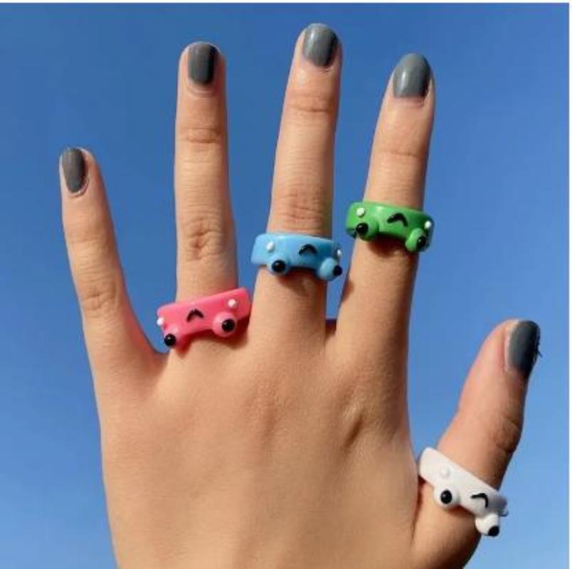 Glow Frog Resin Ring Colorful Acrylic Frog Rings Personality Animal Cartoon Cute Finger Ring Animal Jewelry Girlfriends Gifts