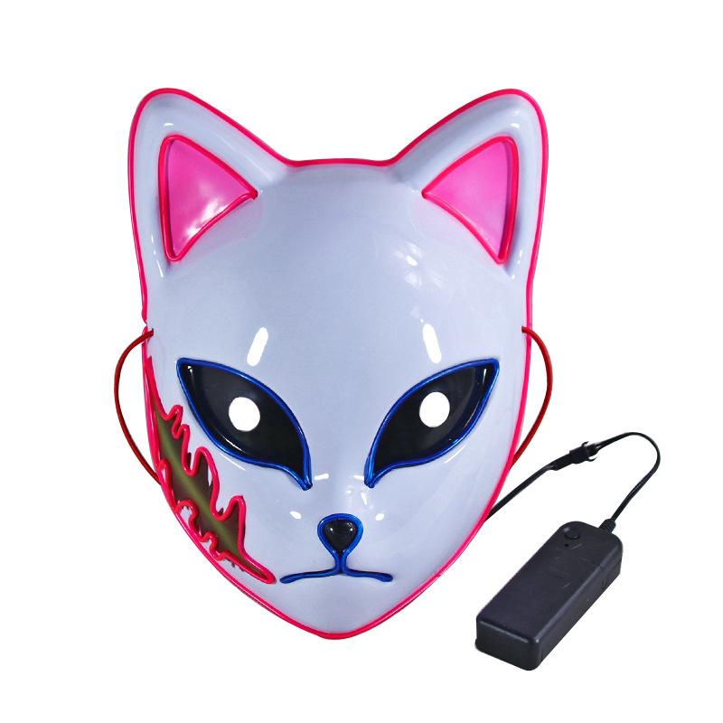 Beleuchtete Dämonentöter-Maske, Tanjiro-Kaninchen, LED-Narbe, COS, Fuchs, Vollgesichts-Kopfbedeckung, Naruto-Masken