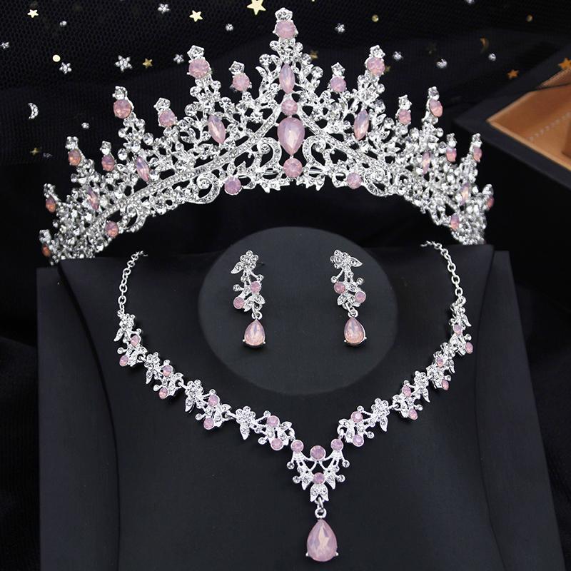 Bridai Crown Jewelry Sets for Women 3 Pcs Tiaras with Necklace Earrings Set Wedding Dress Prom Costume Accessory
