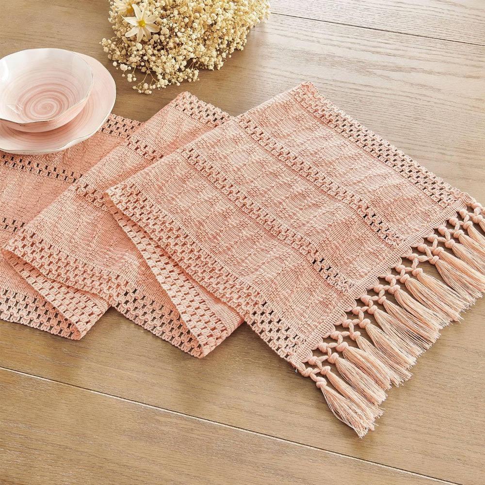 American Style Boho Table Runner Solid Color Rustic Festival Dining Table Cover With Tassel Rectangular Tablecloth New Year