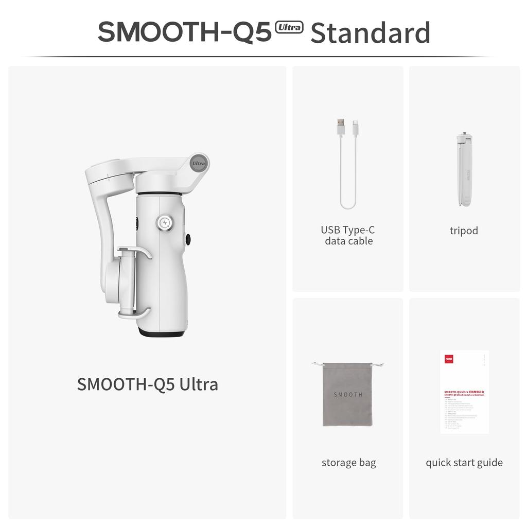 Zhi Yun Zhiyun Smooth-Q5 Smartphone Gimbal Stabilizer 3-Axis AI Tracking Foldable 215mm Extension Rod Fill Light Voice Control Vlog Selfie