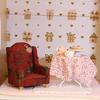 Miniature Sofa Model Figure 1/12 Scale Doll House Decoration Armchair with Washable Floral Fabric And Wood Frame Design