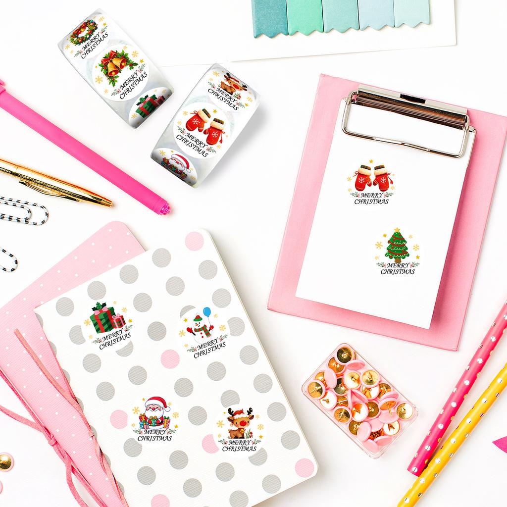 500/Pack Christmas Themed Stickers Roll Eight Designs including Christmas Trees And Snowmen Cartoon Sealing Decorative Stickers