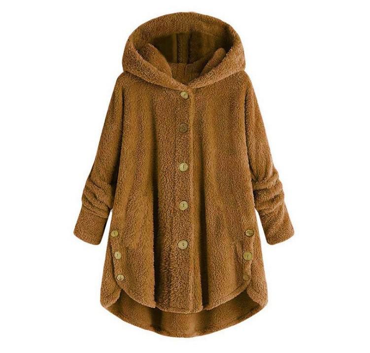 Spring 2026 Women's European-American Plush Button Top, Irregular Solid Color Coat
