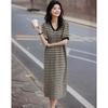 Demana Women's Summer V-Neck Striped Puff Sleeve Knit Dress