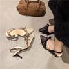 New Niche Sexy Babes Embroidered Lace Bag Head Sandals Thin Heels Small Square Head Bow High Heels Women