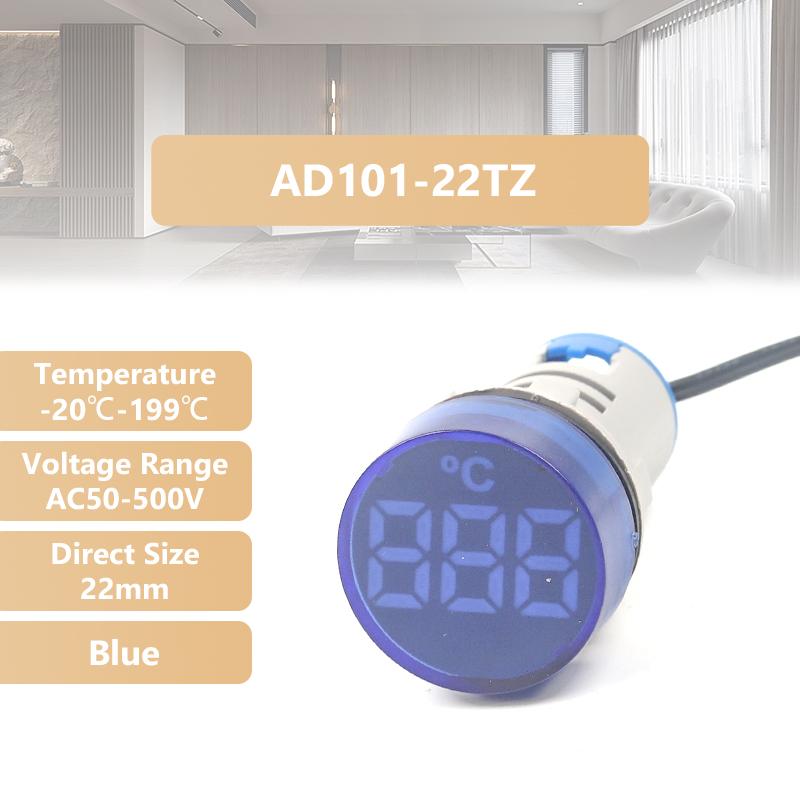 1PCS 22MM Mini Round LED Thermometer AC 50-500V -20-199 Digital Temperature Meter Indicator,For Sensor Gauge Weather Station