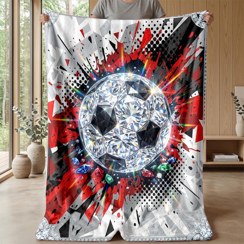 Diamond Soccer Ball Art Blanket Personalized Name Flannel Blanket Soft Cozy Plush Throw for Sofa Bed Lightweight Home Decor