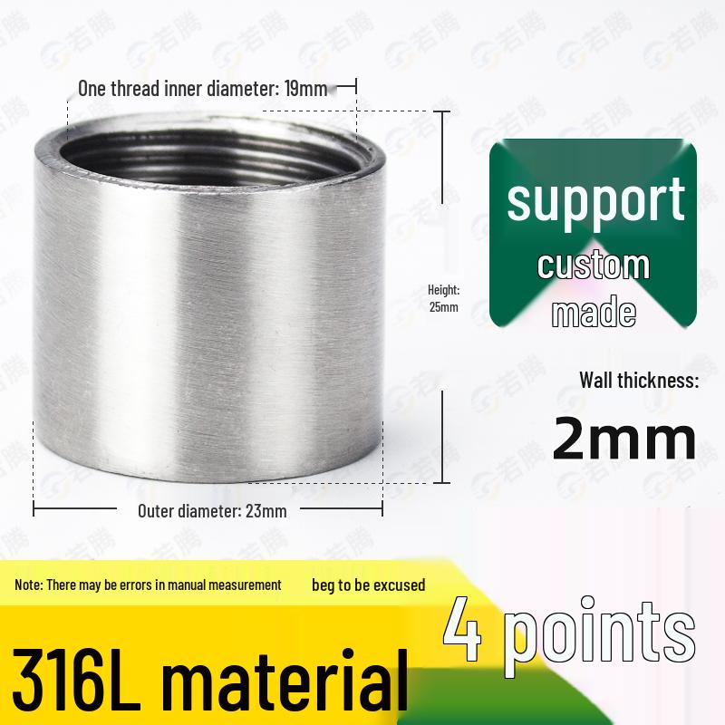 304 Stainless Steel Double Female Thread Pipe Fitting, Internal Thread, 4 to 6 Points, 1 Inch