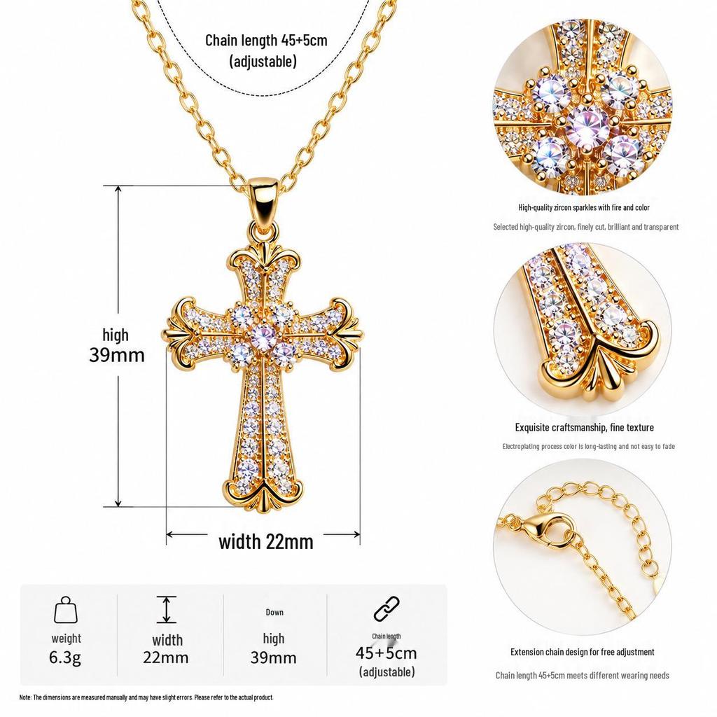 S925 Sterling Zilver Diamant Kruis Choker Ketting - Douchebestendig, Amerikaanse Hip Hop Stijl