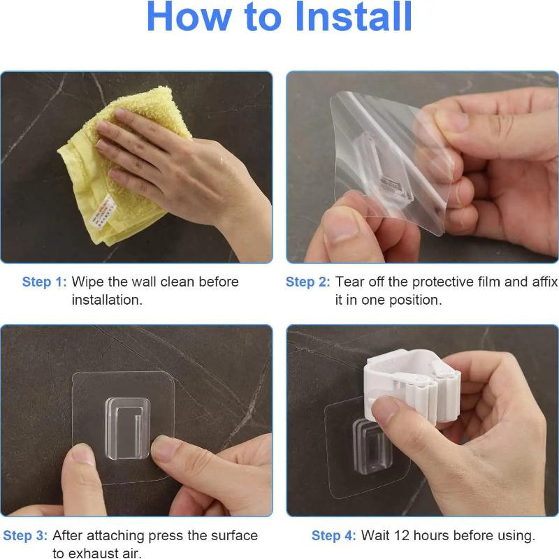 No-drill Hooks Adhesive Wall Hanging Mop Rack Broom Hanger Hook Kitchen Bathroom Organization Home Organizer Accessories