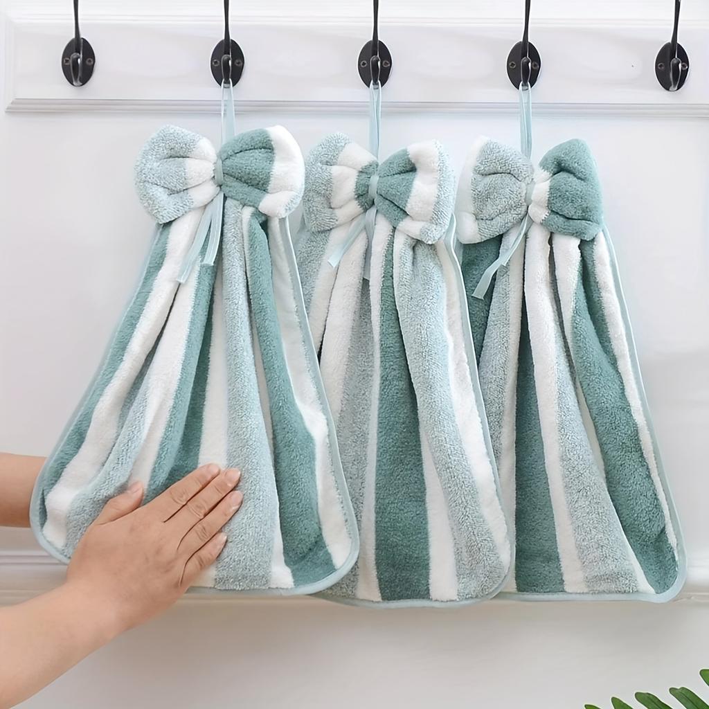 Coral Velvet Wide Bow Hand Towel Kitchen Bathroom Hand Towel Hanging Soft Absorbent Hanging Towel Rag