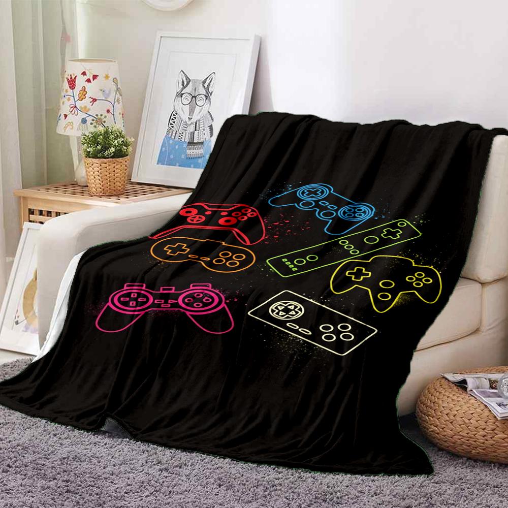 1Pc Neon Game Controllers Flannel Blanket, Soft And Comfortable, Casual Warm, Camping Travel, Christmas, Halloween Xmas Gift L1122