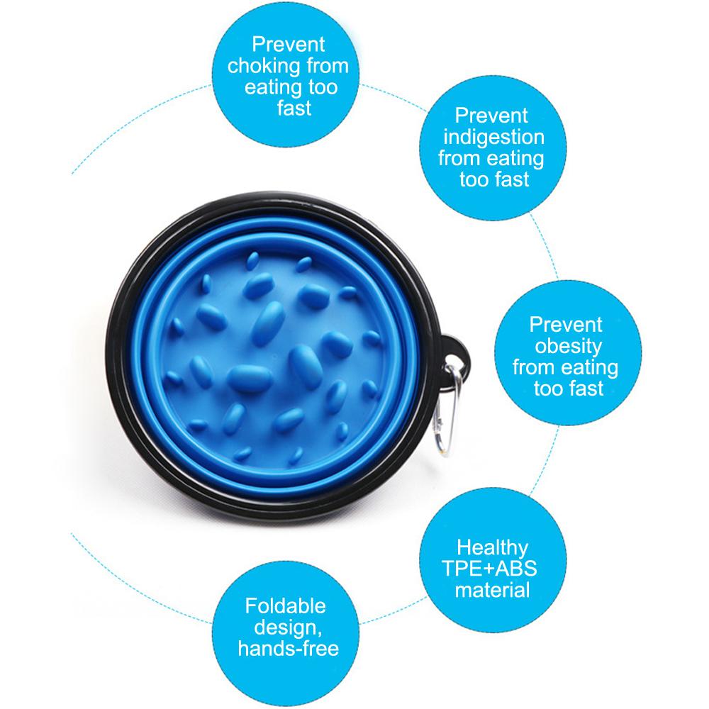 Portable Pet Cat Dog Bowl Silicone Collapsible Slow Feeding Bowl with Hook Foldable Puppy Doggy Water Feeder Cup Solid Color Container