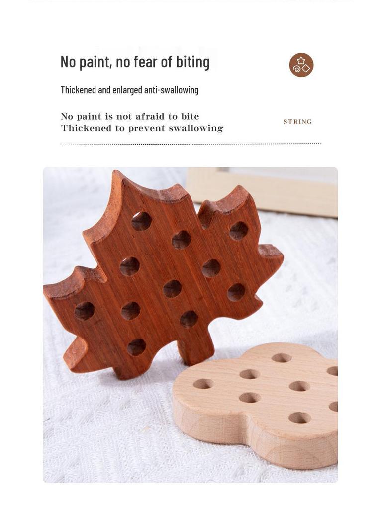Beech Wood Chewable Stringing Toys for Toddlers - Unpainted Cognitive Puzzle Blocks
