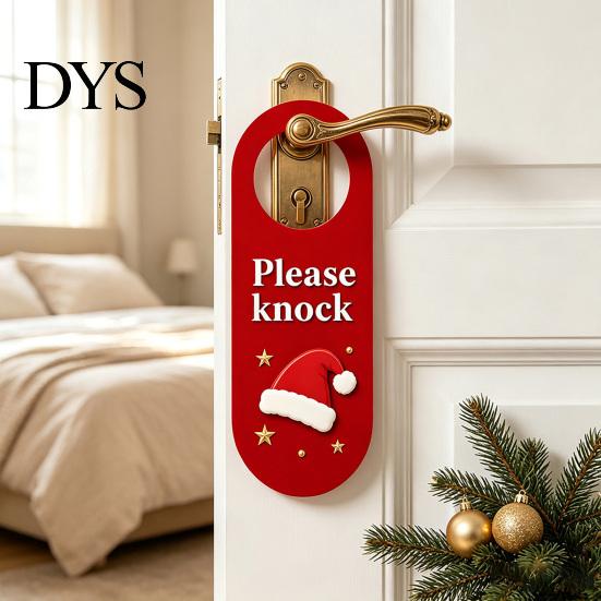 Festive Door Plaque Wooden Christmas Hanger, Santa Hat Bell Bow Hanging Sign Hanger for Knob, Holiday Home Front Entrance Decor Ornament