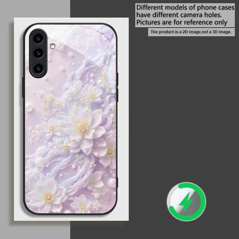 Beautiful white flowers suitable for Samsung Galaxy S26 Ultra S20 FE S21 S22+ 23 Plus S24 Ultra 25 Edge black Glass Phone Casee
