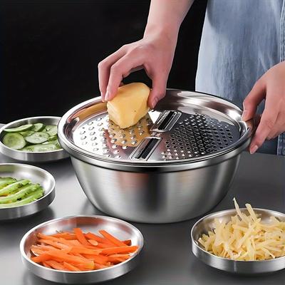 Multi-Function Stainless Steel Vegetable Cutter Set with Grater, Slicer, and Strainer Bowl