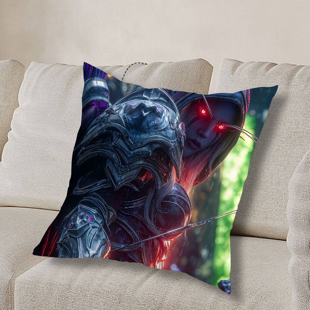 GAME W-World Of Warcraft-ES Pillow Case Anti-dustmite Pillowcase Invisible Zipper Silky Short Plush Sofa Cushion Cover