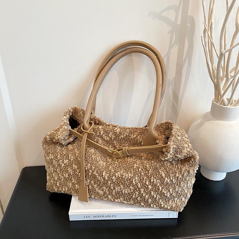 Sac Tote Épaule Design Ceinture Cuir Mat pour Femme Sacs Axillaires Velours Daim Grande Capacité Sacs à Main Travail Dames Portefeuille