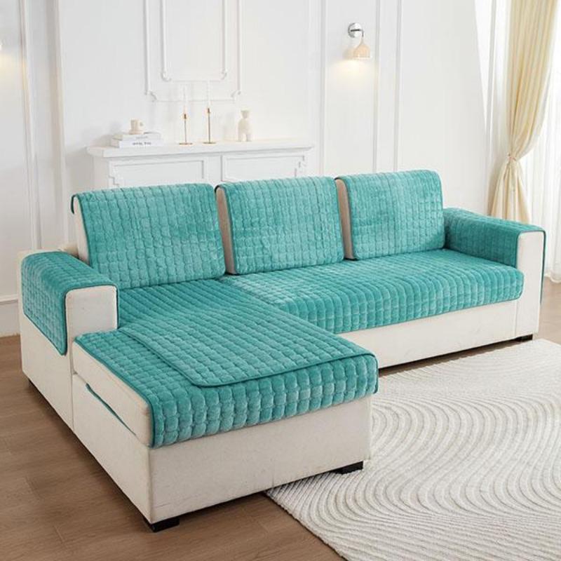 Prosta Poduszka na Sofę Flanelowa Antypoślizgowa Skórzana Poduszka na Sofę Zima Dekoracja Mebli do Salonu Zestaw Sofy Całkowicie Owinięty Ręcznik z Piaskowego Włosia