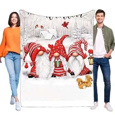 Cozy Christmas Gnome Blanket Soft Warm Throw for Sofa Bed Holiday Decor Gift for Family and Friends All Year Round