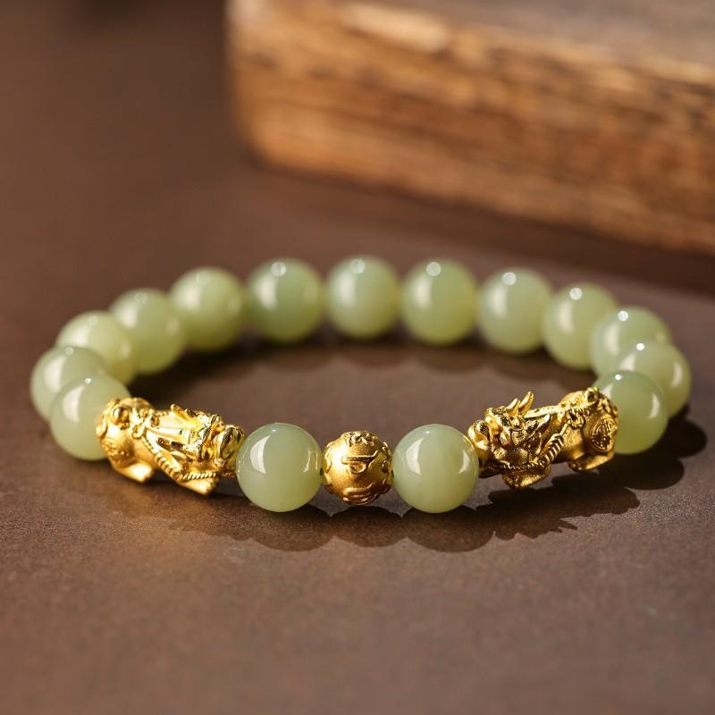 The new live broadcast has the same yellow-gold Pixiu bracelet, Hetian jade jewelry, couple Pixiu Qingshui bracelet, girlfriend gift.