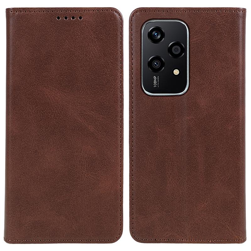 

For Honor 200 Lite Phone Case Calf Texture Leather Wallet Cover Magnetic Closing Brown