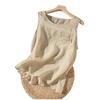 Women Linen Blend Sleeveless Top Round Neck Casual Loose Fit Tank Top with Pocket