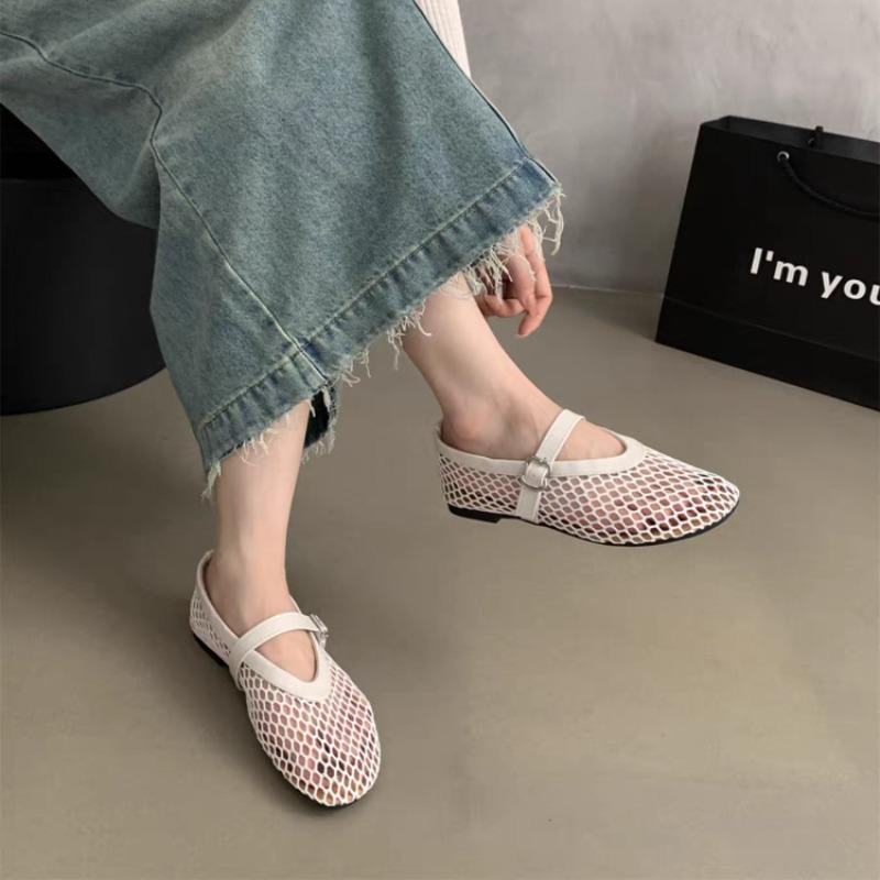 New  Summer Women's Mesh Ballet Flat Shoes Woman Large Round Head Breathable and Comfortable Female Fashion Sandals