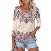 Women's 3/4 Sleeve Square Neck Floral Shirt Casual Loose Tunic Top